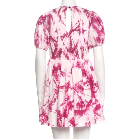 S/W/F Escapism Treasure White Pink Smocked Tie Dye Mini Dress S $279 - Picture 8 of 12